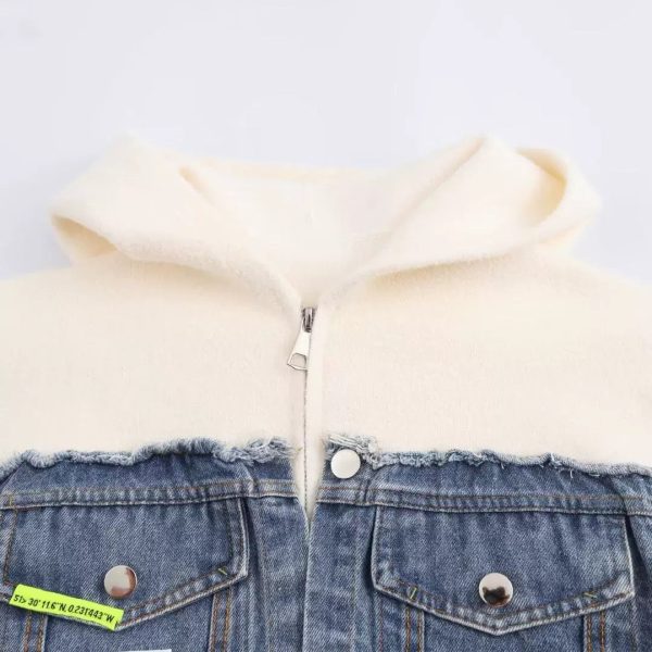 Denim Patchwork Hooded Coat - Image 3