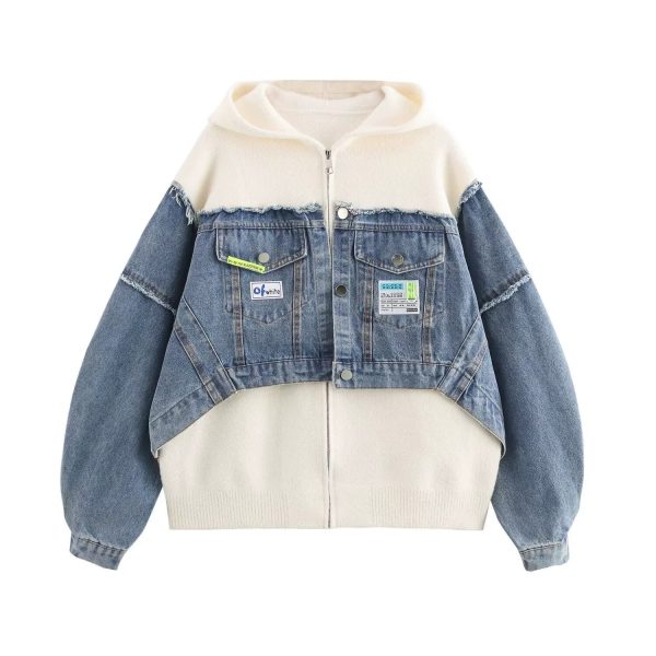 Denim Patchwork Hooded Coat - Image 5