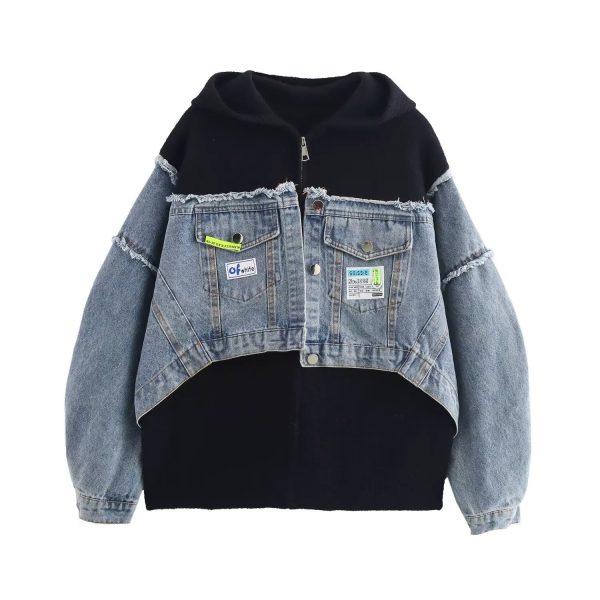 Denim Patchwork Hooded Coat - Image 6