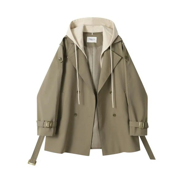 Hooded Double-Breasted Trench Coats - Image 2