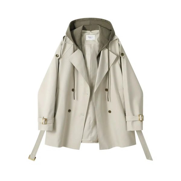Hooded Double-Breasted Trench Coats - Image 3