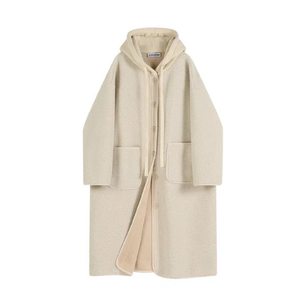 Button Closure Hooded Wool Coat - Image 4