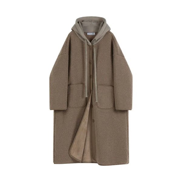 Button Closure Hooded Wool Coat - Image 3
