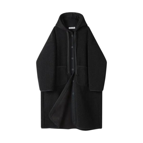 Button Closure Hooded Wool Coat - Image 2