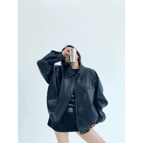 Oversized Faux Leather Jacket - Image 4
