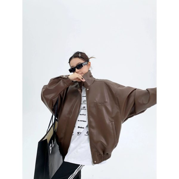 Oversized Faux Leather Jacket - Image 3