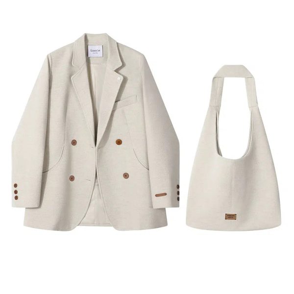 Double-Breasted Blazer with Shoulder Bag - Image 3