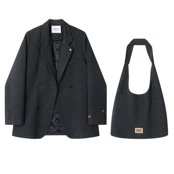 Double-Breasted Blazer with Shoulder Bag - Image 2