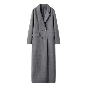 Women Double-Breasted Long Wool Coat