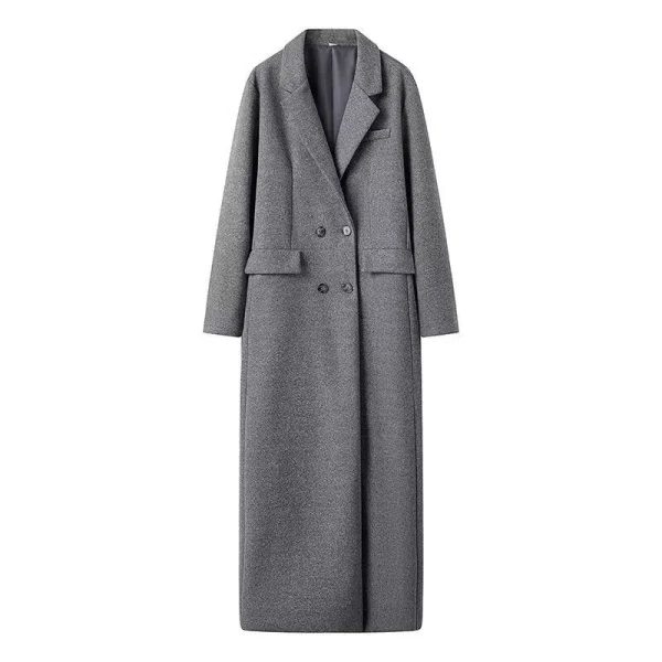 Women Double-Breasted Long Wool Coat