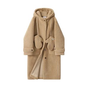 Hooded Wool Coat with Mittens