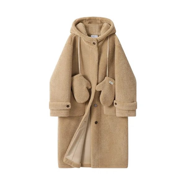 Hooded Wool Coat with Mittens