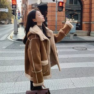 Hooded Suede Lamb Wool Winter Jacket