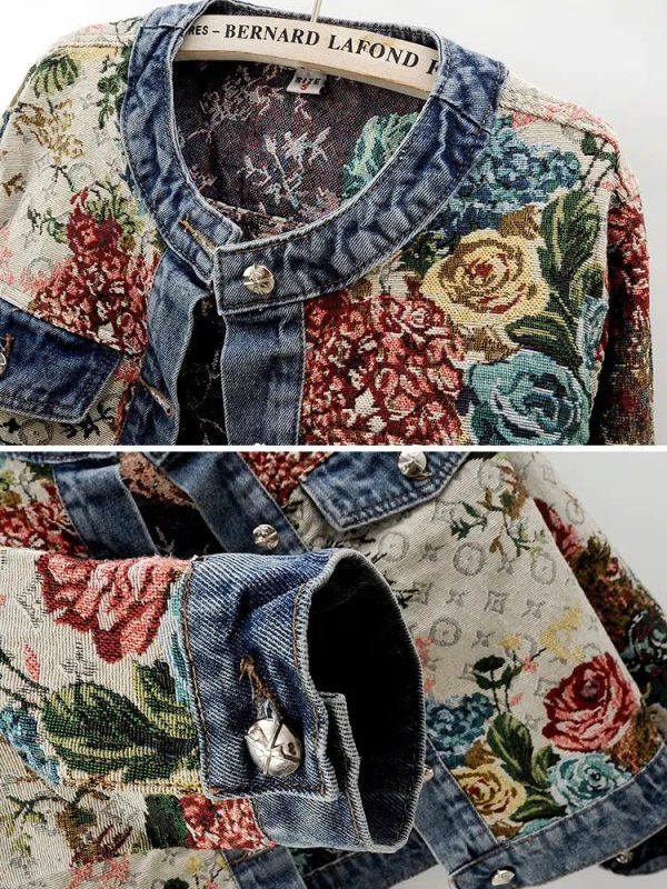 Round Neck Jacquard Denim Jacket - Image 5