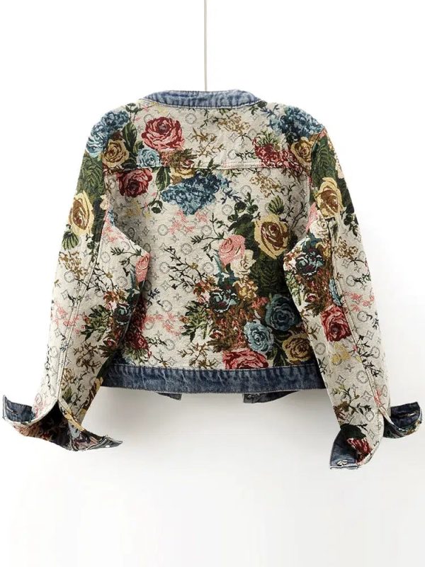 Round Neck Jacquard Denim Jacket - Image 2