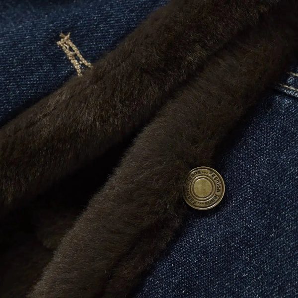 Buckle Collar Faux Fur Lined Denim Coat - Image 4